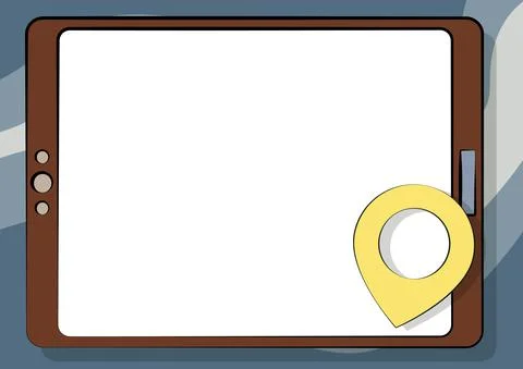 Computer Tablet Drawing With Clear Touchscreen And Location Pin. Portable Device Stockillustratie