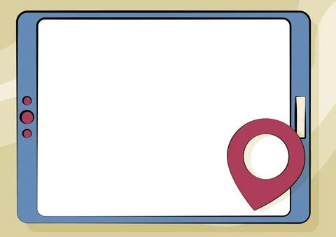 Computer Tablet Drawing With Clear Touchscreen And Location Pin. Portable Device Stock Illustration