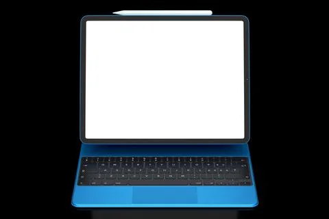 Computer tablet with keyboard and blank screen isolated on black background. Stock Illustration