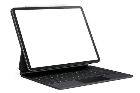 Computer tablet with keyboard and blank screen isolated on white background. イラスト素材