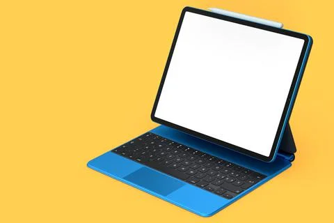 Computer tablet with keyboard and blank screen isolated on orange background. Stock Illustration