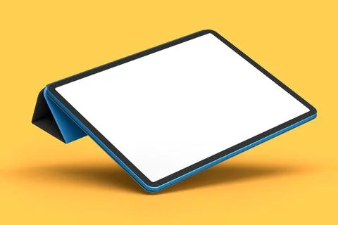 Computer tablet with keyboard and blank screen isolated on orange background. Illustrazione stock