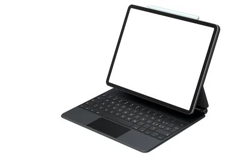 Computer tablet with keyboard and blank screen isolated on white background. Stock Illustration