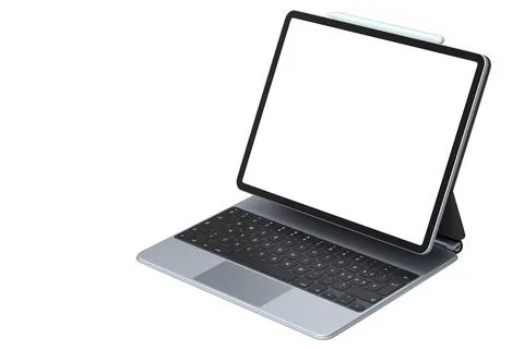 Computer tablet with keyboard and blank screen isolated on white background. Stock Illustration