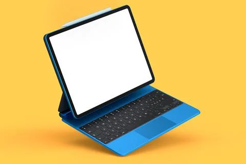 Computer tablet with keyboard and blank screen isolated on orange background. Stock Illustration