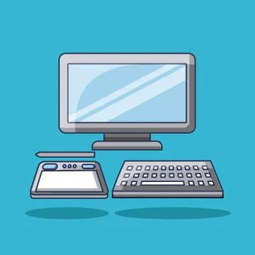 Computer with tablet pencil digital technology gadget Stock Illustration