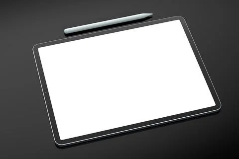 Computer tablet with pencil isolated on black background. Stock Illustration