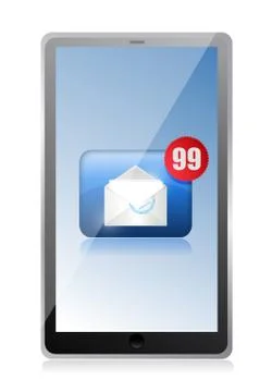 A computer tablet receiving a lot of spam illustration design over white Stock Illustration