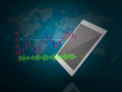 Computer Tablet Show 3d Chart diagram as Portable wireless Device Technology  Stock-Illustration
