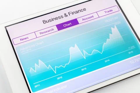 Computer tablet showing chart of financial and stock market data Stock Photos