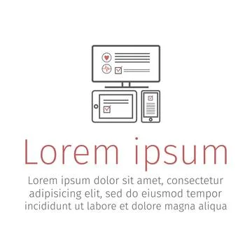 Computer, tablet, smartphone line icons. Contract online. Vector sign for web 스톡 일러스트