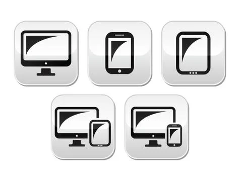 Computer, tablet, smartphone vector buttons set 스톡 일러스트