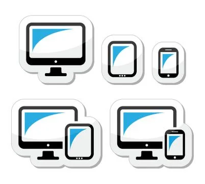Computer, tablet, smartphone vector icons set Stock Illustration
