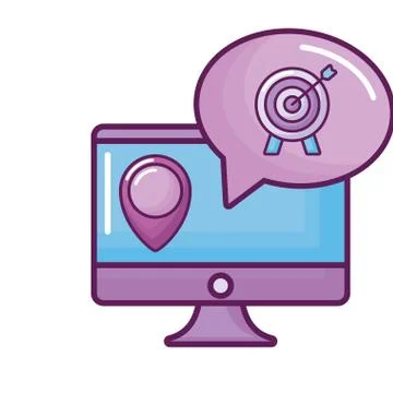 Computer with target and pin location 스톡 일러스트
