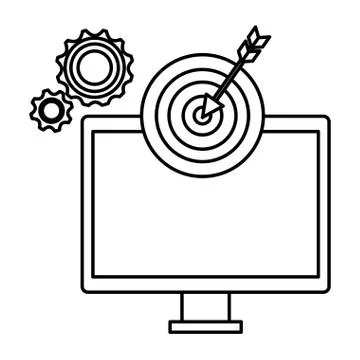 Computer with target arrow success and gears Stock Illustration