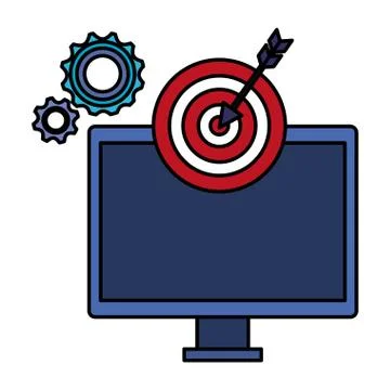 Computer with target arrow success and gears Stock Illustration