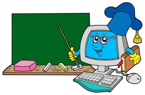 Computer teacher with blackboard 스톡 일러스트