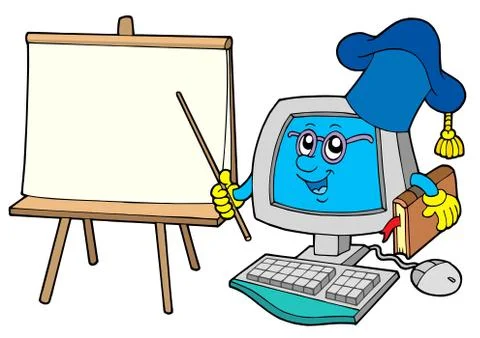 Computer teacher with table Stock Illustration