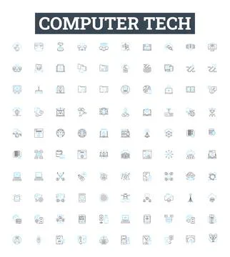 Computer tech vector line icons set. Computer, Tech, Networking, Programming Stock Illustration