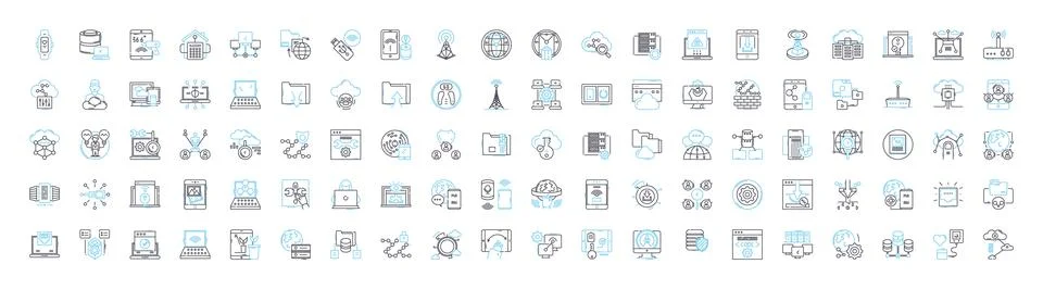 Computer tech vector line icons set. Computer, Tech, Networking, Programming 스톡 일러스트