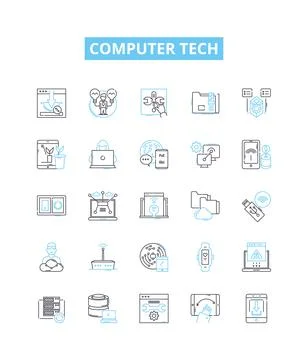 Computer tech vector line icons set. Computer, Tech, Networking, Programming Stock Illustration