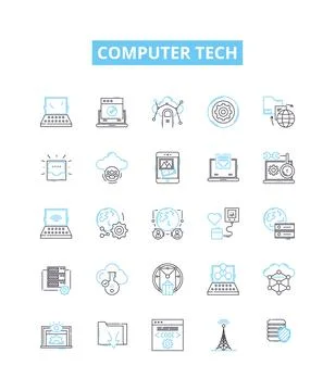 Computer tech vector line icons set. Computer, Tech, Networking, Programming Stock Illustration