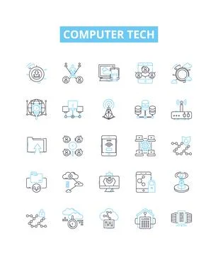 Computer tech vector line icons set. Computer, Tech, Networking, Programming 스톡 일러스트