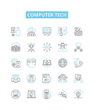 Computer tech vector line icons set. Computer, Tech, Networking, Programming Stock Illustration
