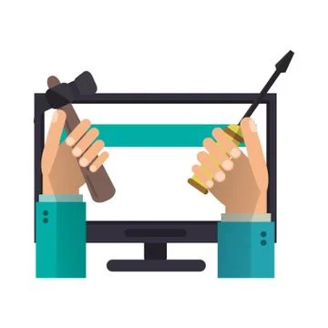 Computer techinical support hands with tools Stock Illustration
