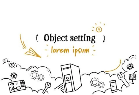 Computer technical service object setting concept sketch doodle horizontal Stock Illustration