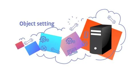 Computer technical serviceobject setting concept sketch doodle horizontal iso Stock Illustration