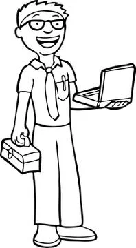 Computer technician - black and white Stock Illustration