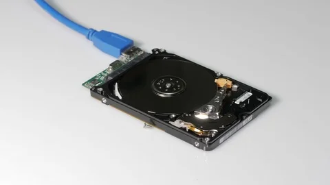 Computer technician with blue rubber gloves remove hard drive cover. Middle shot Stock Footage 74117997