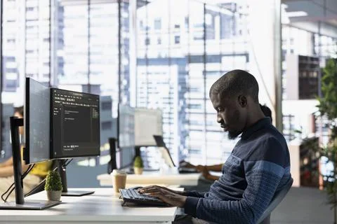 Computer technician doing software quality assurance Foto stock