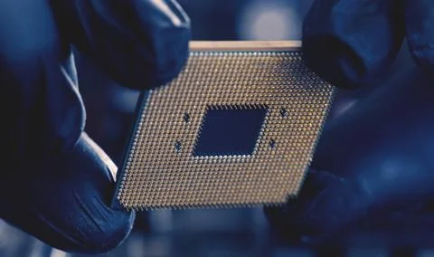 Computer Technician Holding Pc Processor Stock Photos