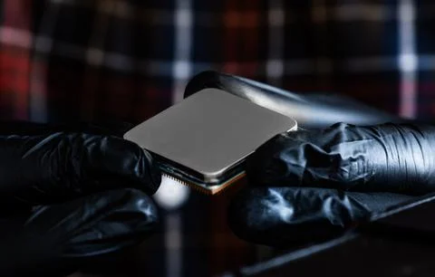 Computer Technician Holding Pc Processor 스톡 사진