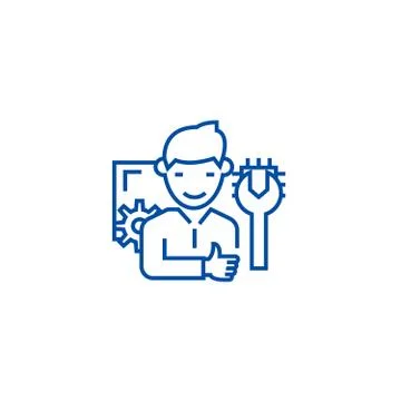 Computer technician line icon concept. Computer technician flat vector symbol Stock Illustration