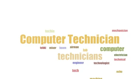 Computer Technician Tagcloud Animated Isolated On White Stock Footage 107233749
