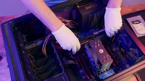 Computer technician uninstalling hard disk out PC case. Minsk, Belarus - April 7 Stock Footage 277164616