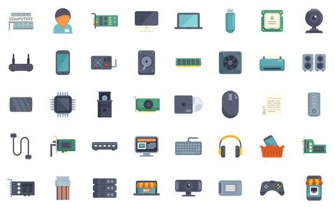 Computer technician using computer hardware and software icons showing modern 스톡 일러스트