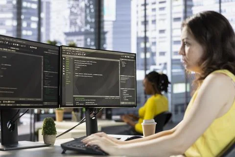 Computer technician working, designing and developing software applications Foto stock