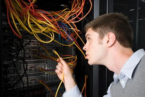 Computer technician working on a server Foto stock
