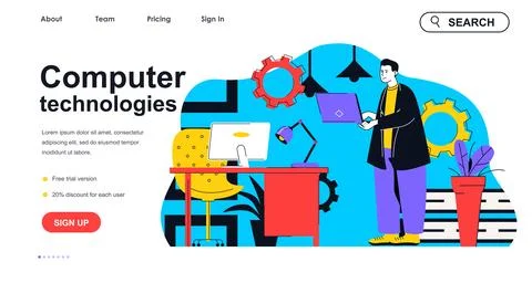 Computer technologies concept for landing page template. Developer working on 스톡 일러스트
