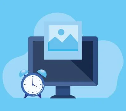 Computer technology with alarm clock and photo Stockillustratie