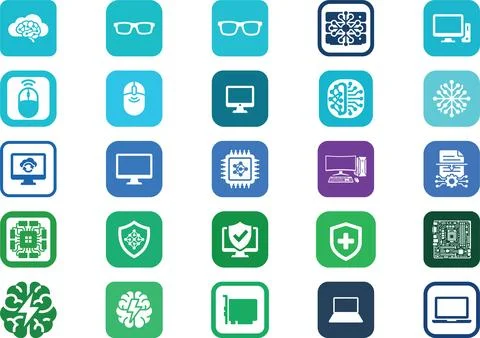 Computer technology and artificial intelligence icon collection with colorf.. Stock Illustration