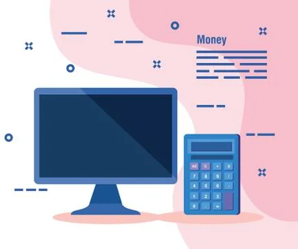 Computer technology and calculator finance report 스톡 일러스트