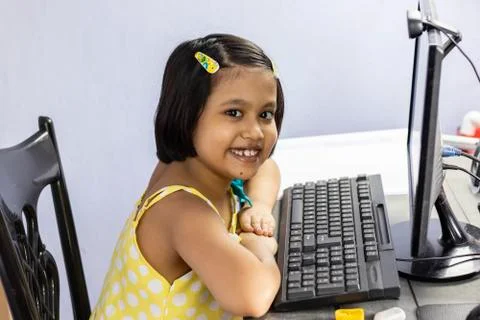 Computer technology and child Stock Photos