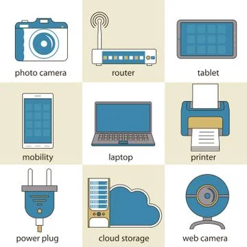 Computer technology and multimedia icons Stock Illustration