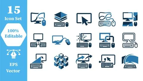 Computer technology and network icons collection with computer, technology Stock Illustration