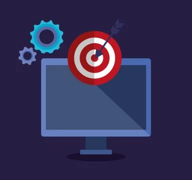 Computer technology and target with arrow and gears Stock Illustration